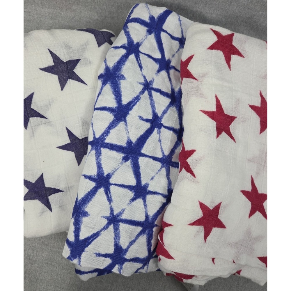 Aden + Anais Baby 3 Blanket Set Muslin Swaddle Bold Stars 46x46 Lightweight Soft